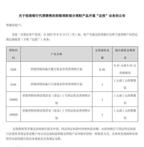 招銀理財 招商銀行代理銷售的招銀理財部分理財產品將開通 定投 業務
